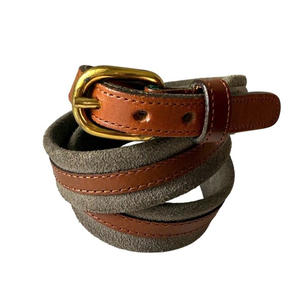 Vintage Dooney and Bourke Brown Leather & Suede Belt Brass Buckle 30 - Picture 1 of 6